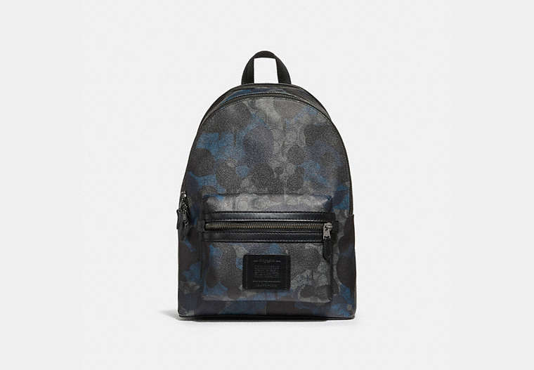 COACH®,ACADEMY BACKPACK IN SIGNATURE CAMO PRINT,Coated Canvas,X-Large,Black Antique Nickel/Charcoal,Front View