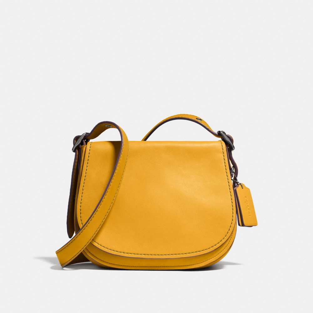 COACH®,SADDLE 23,Leather,Dark Gunmetal/Flax/Eggplant,Front View