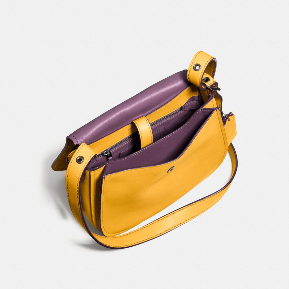 COACH®,SADDLE 23,Leather,Dark Gunmetal/Flax/Eggplant,Angle View