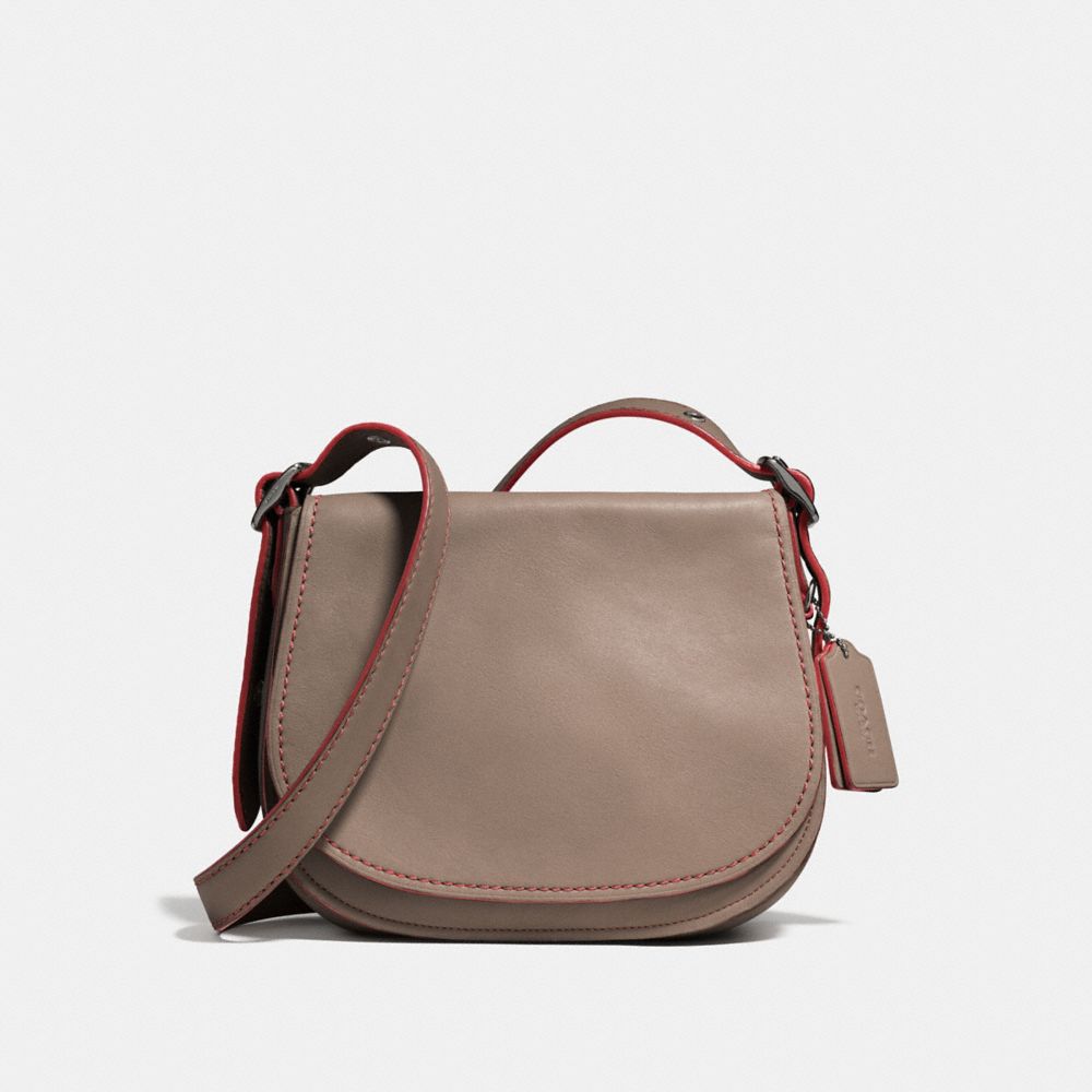 COACH®,SADDLE 23,Leather,Dark Gunmetal/Fog/Adobe,Front View