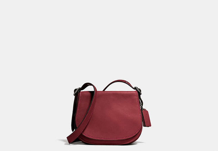 COACH®,SADDLE BAG 23 WITH PERSONALIZED STORYPATCH,Leather,Small,Dark Gunmetal/Bordeaux/Dahlia,Front View