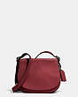 COACH®,SADDLE BAG 23 WITH PERSONALIZED STORYPATCH,Leather,Small,Dark Gunmetal/Bordeaux/Dahlia,Front View
