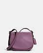 COACH®,SADDLE BAG 23 WITH PERSONALIZED STORYPATCH,Leather,Small,Dark Gunmetal/Eggplant/Flax,Front View
