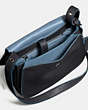COACH®,SADDLE BAG 23 WITH PERSONALIZED STORYPATCH,Leather,Small,Dark Gunmetal/Smoke/Cornflower,Inside View,Top View