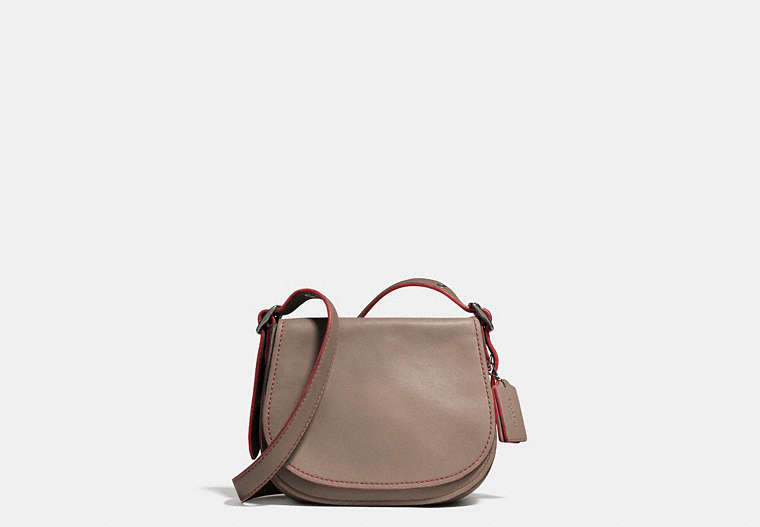 COACH®,SADDLE BAG 23 WITH PERSONALIZED STORYPATCH,Leather,Small,Dark Gunmetal/Fog/Adobe,Front View