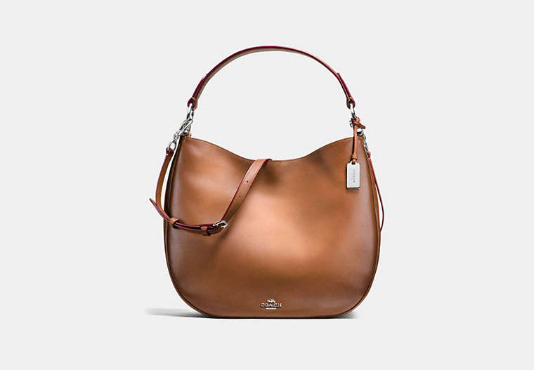 COACH®,MAE HOBO,Leather,Large,Silver/Saddle,Front View