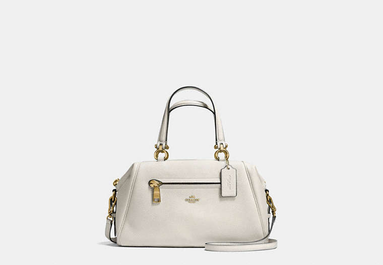 COACH®,PRIMROSE SATCHEL IN PEBBLE LEATHER,Leather,Large,Chalk/Light Gold,Front View