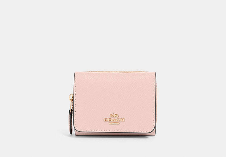 COACH®,SMALL TRIFOLD WALLET,pvc,Mini,Gold/Blossom,Front View