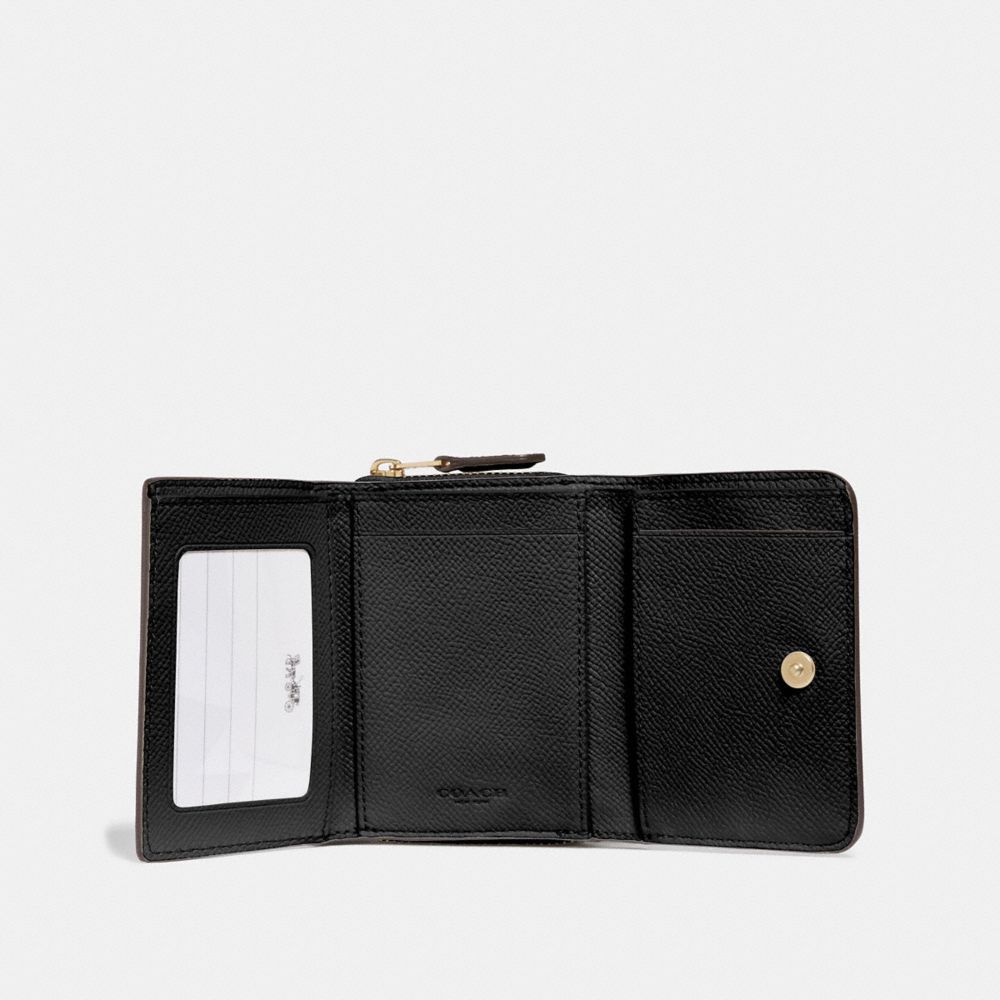 COACH®,SMALL TRIFOLD WALLET,Mini,Gold/Black,Inside View,Top View