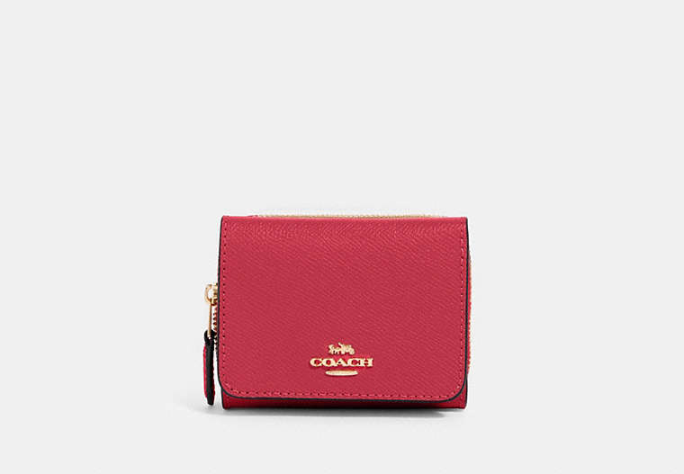 COACH®,SMALL TRIFOLD WALLET,pvc,Mini,Gold/Electric Pink,Front View