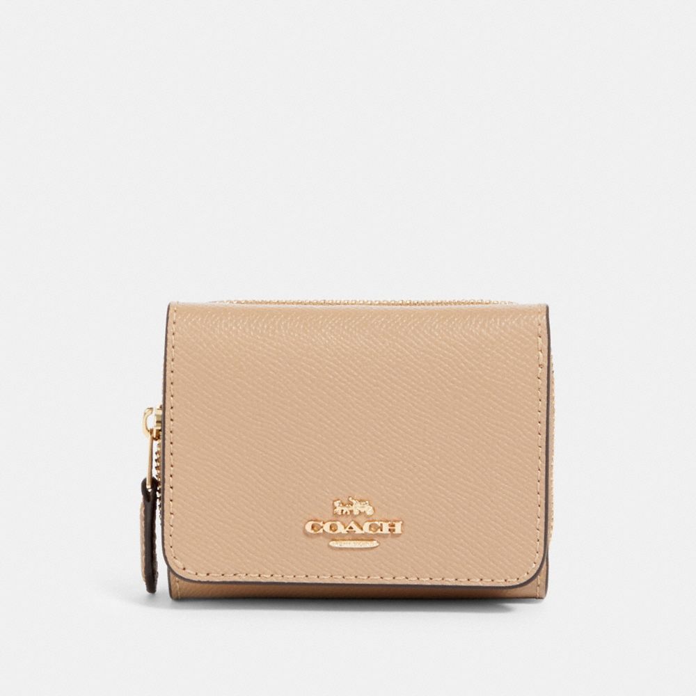 COACH®,SMALL TRIFOLD WALLET,Mini,Gold/Taupe,Front View