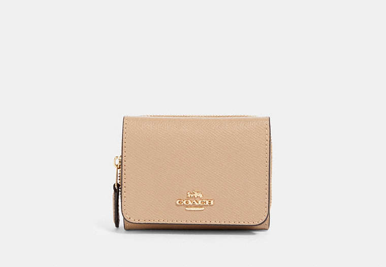 COACH®,SMALL TRIFOLD WALLET,pvc,Mini,Gold/Taupe,Front View