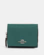 COACH®,SMALL TRIFOLD WALLET,pvc,Mini,Silver/Dark Turquoise,Front View