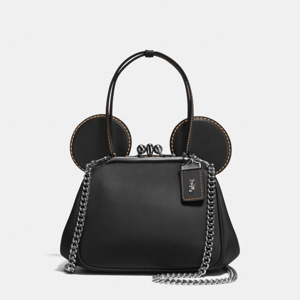 COACH®,MICKEY KISSLOCK BAG IN GLOVETANNED LEATHER,n/a,Small,Gunmetal/Black,Front View