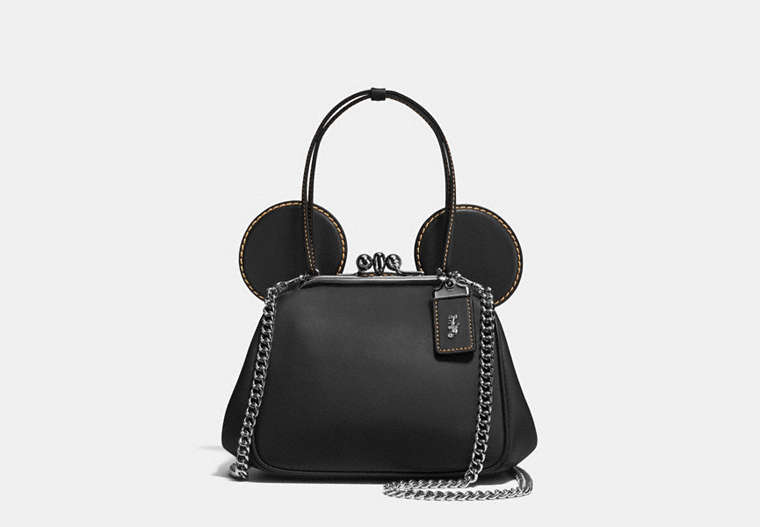 COACH®,MICKEY KISSLOCK BAG IN GLOVETANNED LEATHER,n/a,Small,Gunmetal/Black,Front View