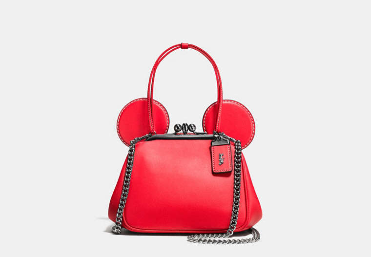 COACH®,MICKEY KISSLOCK BAG IN GLOVETANNED LEATHER,n/a,Small,1941 Red/Dark Gunmetal,Front View