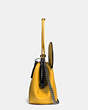 COACH®,MICKEY KISSLOCK BAG IN GLOVETANNED LEATHER,n/a,Small,Dark Gunmetal/Flax,Angle View