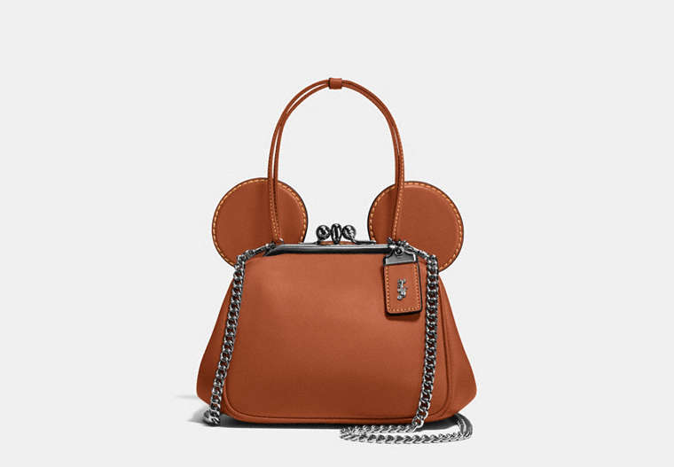 COACH®,MICKEY KISSLOCK BAG IN GLOVETANNED LEATHER,n/a,Small,Gunmetal/1941 Saddle,Front View
