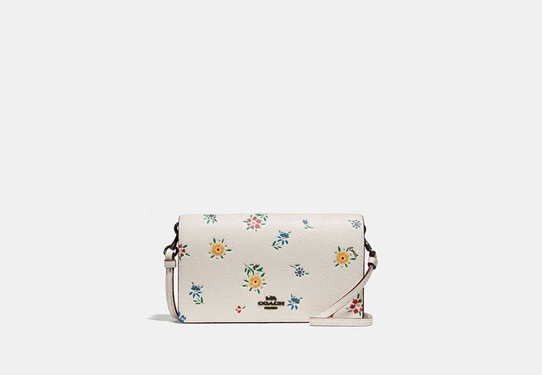 COACH®,HAYDEN FOLDOVER CROSSBODY WITH WILDFLOWER PRINT,Leather,Mini,Pewter/Chalk,Front View