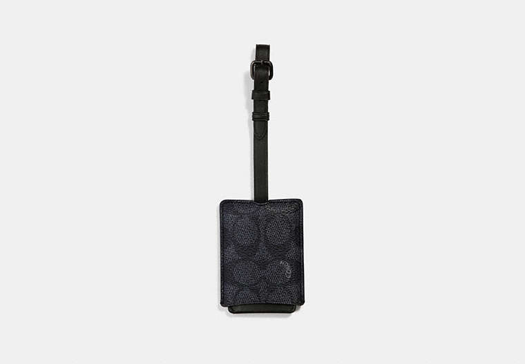 COACH®,LUGGAGE TAG IN SIGNATURE CANVAS,Coated Canvas,Charcoal,Front View