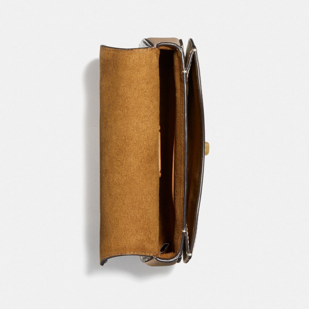 COACH®,SADDLE BELT BAG IN COLORBLOCK WITH SNAKESKIN DETAIL,Leather,Mini,Brass/Dark Denim Multi,Inside View,Top View