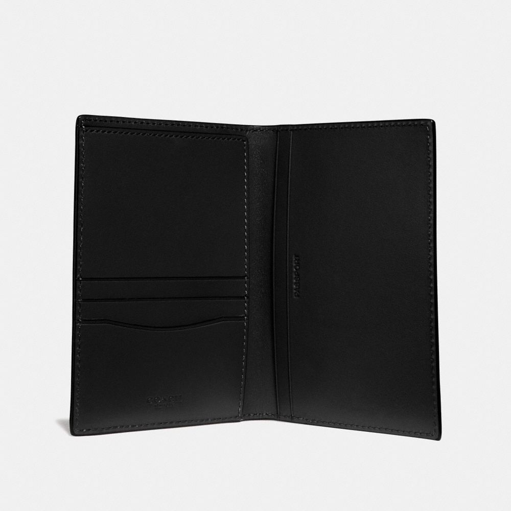 COACH®,PASSPORT CASE,Leather,Black,Inside View,Top View