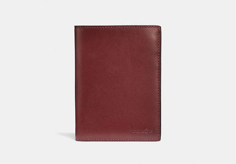 COACH®,PASSPORT CASE,Leather,RED CURRANT,Front View