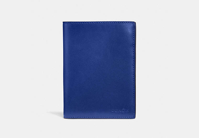 COACH®,PASSPORT CASE,Leather,Sport Blue,Front View