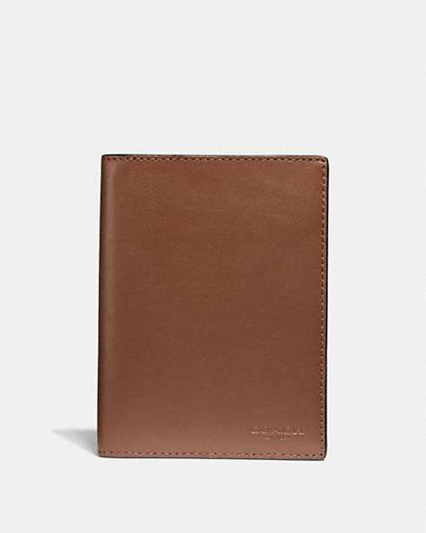 COACH®,PASSPORT CASE,Leather,Saddle,Front View