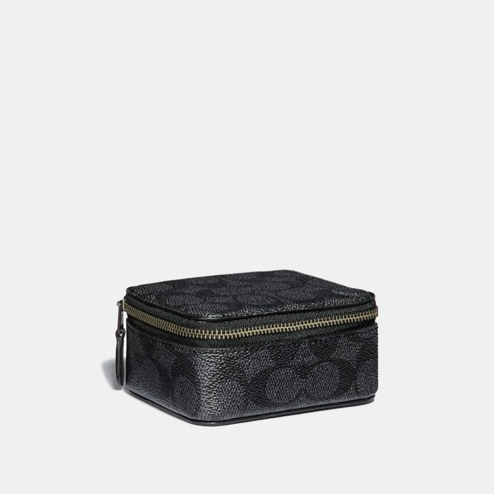 COACH®,SMALL TRAVEL CASE IN SIGNATURE CANVAS,Coated Canvas,Charcoal,Front View