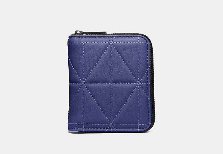 COACH®,SMALL ZIP AROUND WALLET WITH QUILTING,Leather,Cadet/Heather Grey,Front View image number 0
