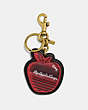 COACH®,BIG APPLE CAMP BAG CHARM,Leather,Brass/Red Apple Black,Front View