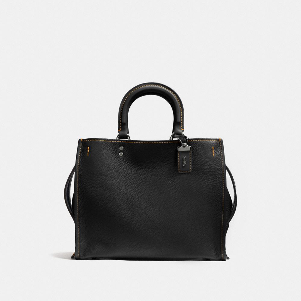 COACH®,ROGUE BAG,Pebbled Leather,Large,Black Copper/Black,Front View image number 0