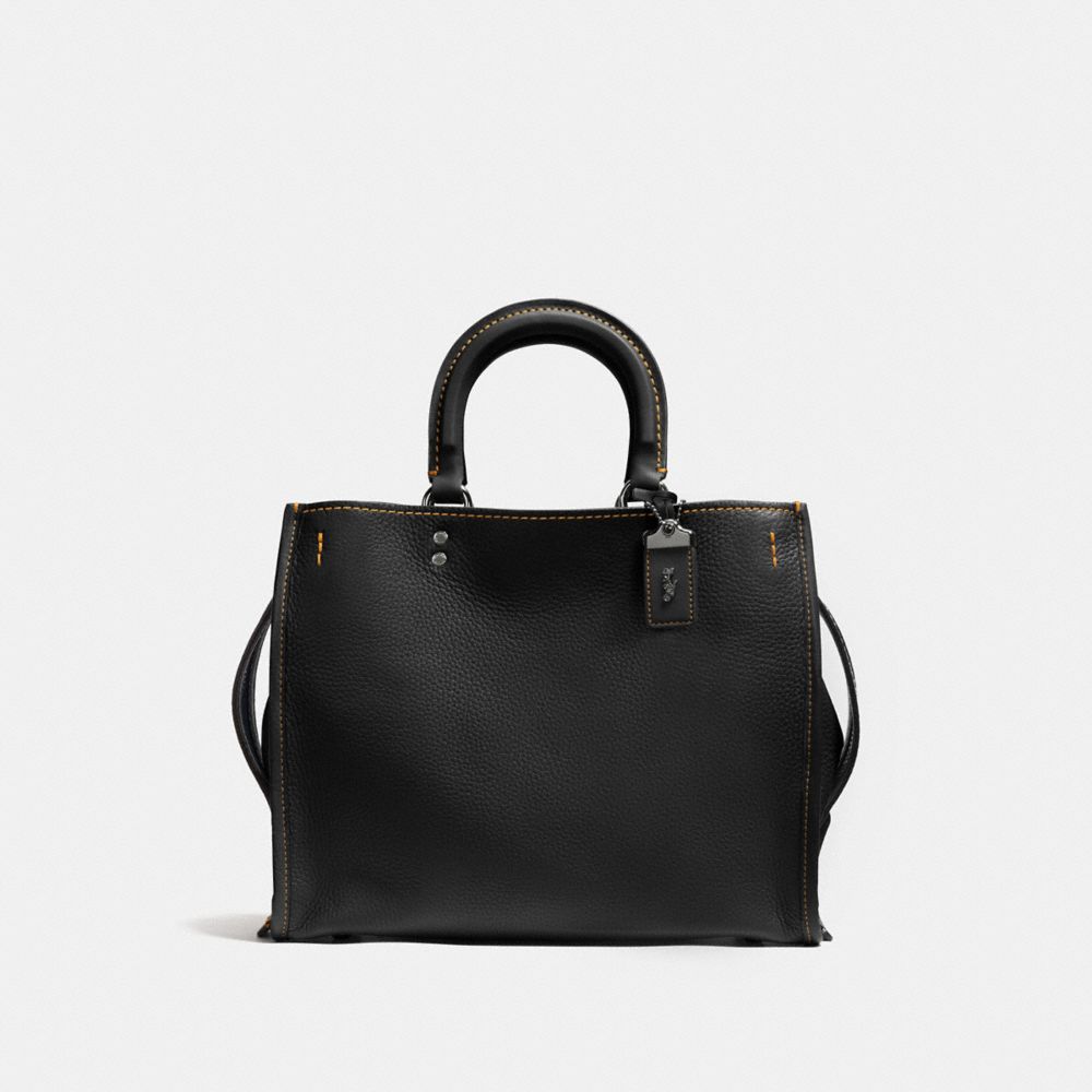 COACH®,ROGUE BAG,Pebbled Leather,Large,Black Copper/Black,Front View