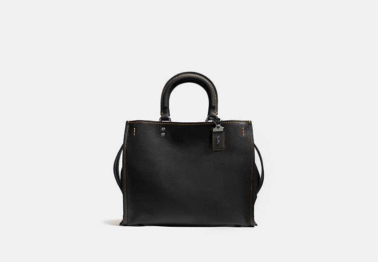 COACH®,ROGUE BAG,Pebbled Leather,Large,Black Copper/Black,Front View