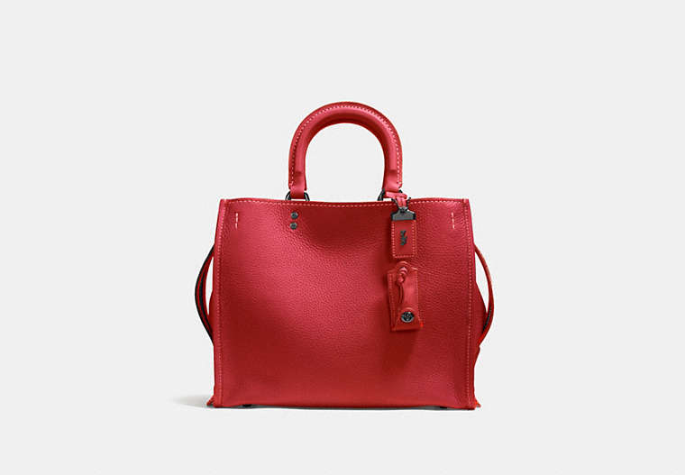 COACH®,ROGUE BAG,Pebbled Leather,Large,Black Copper/1941 Red,Front View