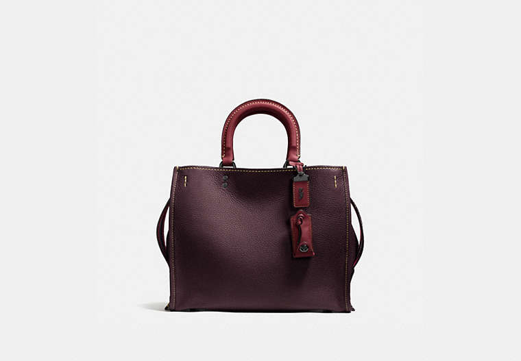 COACH®,ROGUE,Pebbled Leather,Large,Black Copper/Oxblood,Front View