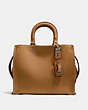 COACH®,ROGUE BAG,Pebbled Leather,Large,Pewter/Light Saddle,Front View