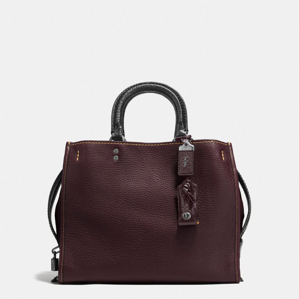 COACH®,ROGUE BAG,Pebbled Leather,Large,Dark Gunmetal/Oxblood,Front View