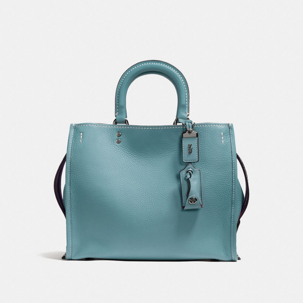 COACH®,VOYOU,Cuir galet,Bleu Acier/Nickel Patiné Pâle,Front View