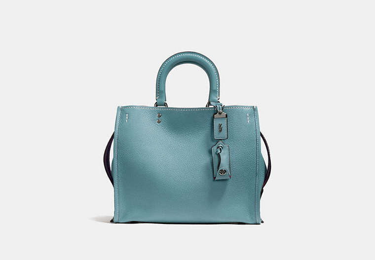 COACH®,ROGUE BAG,Pebbled Leather,Large,Steel Blue/Light Antique Nickel,Front View