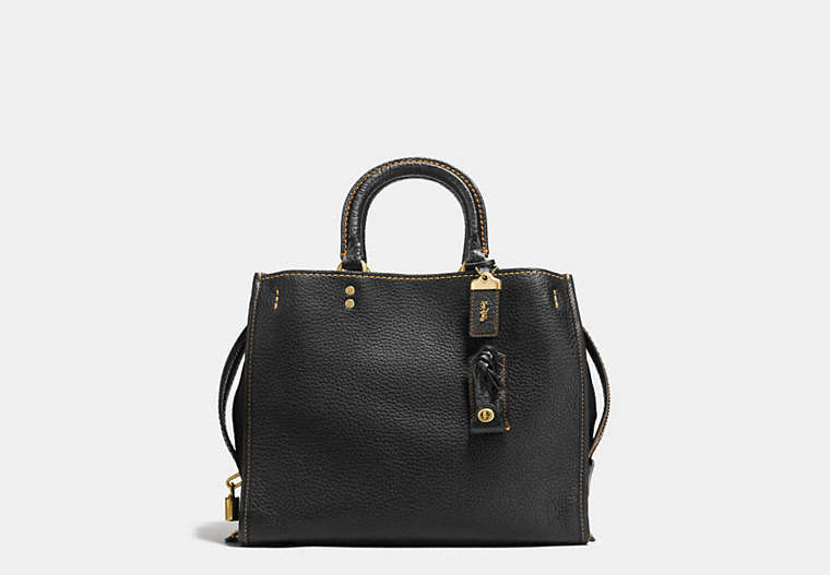 COACH®,ROGUE BAG,Pebbled Leather,Large,Brass/Black,Front View