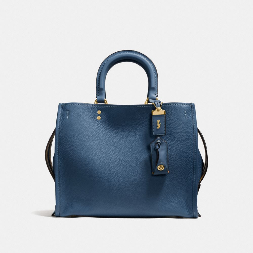 COACH®,ROGUE BAG,Pebbled Leather,Large,Brass/Dark Denim,Front View