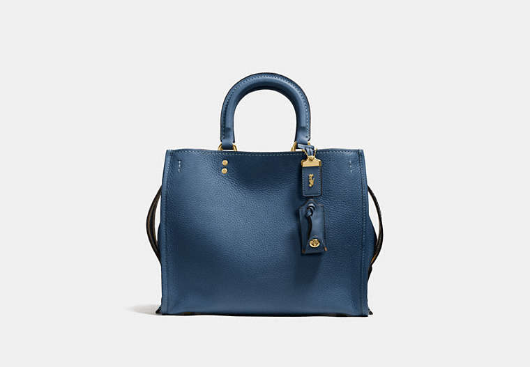 COACH®,ROGUE,Pebbled Leather,Large,Brass/Dark Denim,Front View