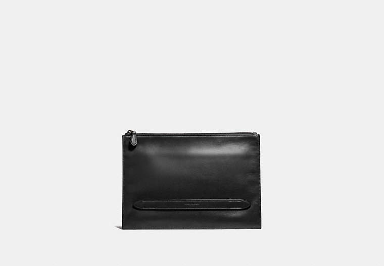 COACH®,MANHATTAN POUCH,Leather,Medium,Black,Front View
