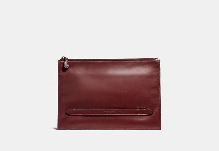COACH®,MANHATTAN POUCH,Leather,Medium,RED CURRANT,Front View