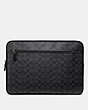 COACH®,LAPTOP CASE IN SIGNATURE CANVAS,Leather,Small,Charcoal,Front View
