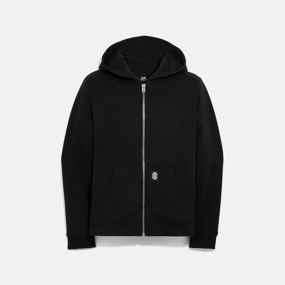 COACH®,COACH FULL ZIP HOODIE,cotton,Black,Front View