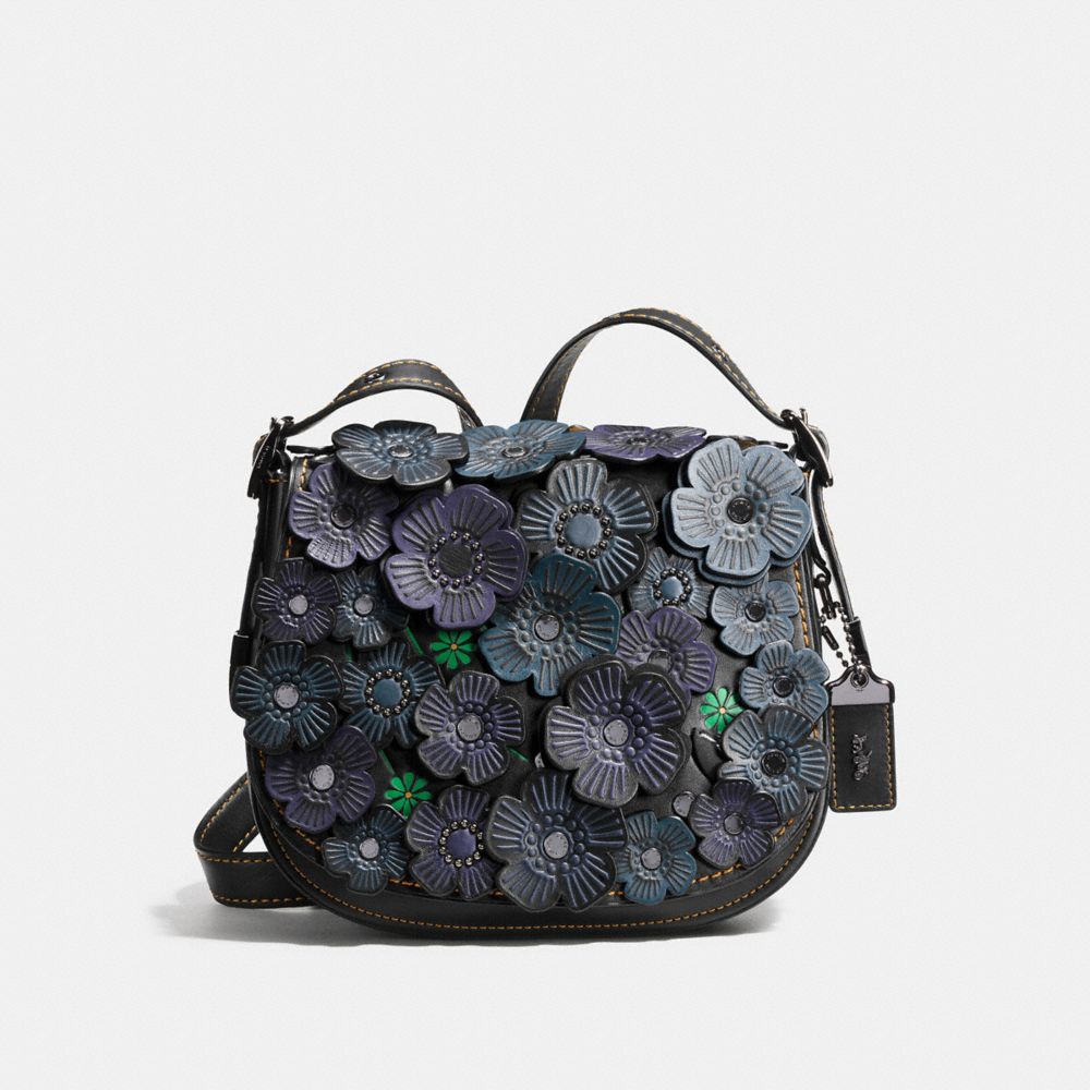 COACH®,SADDLE 23 WITH TEA ROSE,Leather,Gunmetal/Black,Front View