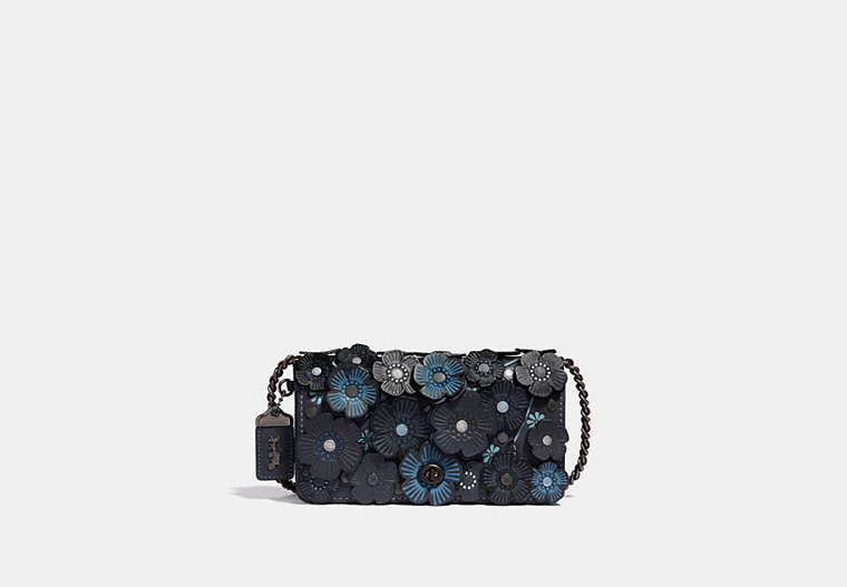 COACH®,DINKY WITH TEA ROSE,Leather,Small,Black Copper/Midnight Navy,Front View
